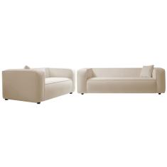 Kit Sofá 2 Lugares 160cm E Poltrona Decorativa Escritório Orgânico Cecília Linho - Amarena Móveis Cor Bege