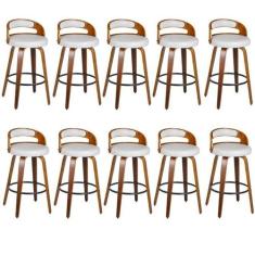 Kit 10 Banquetas para Cozinha Altas Giratórias Madeira Roma Rivatti