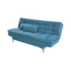 Sofá-Cama Casal Pratic Suede Liso Turquesa - Império Estofados