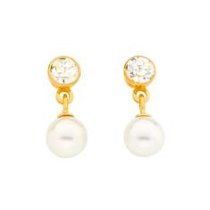 Brinco Rommanel Banhado Ouro Pequeno Com Cristal E Pérola 523951