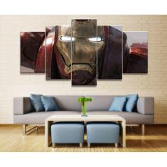 Quadro Decorativo Iron man 5 peças 130x65 cm em tecido