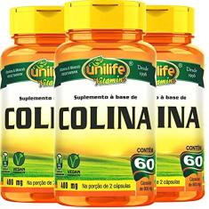 Kit 3 Colina vitamina B8 Unilife 60 cápsulas