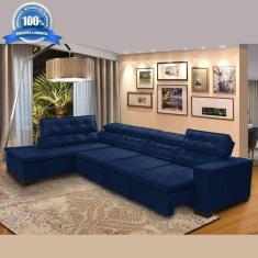 Sofá 7 Lugares de Canto Retrátil e Reclinável Pillow Chaise D 3,60 x 2,20 m  Sttilo  Azul  - MegaSul