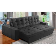 Sofá Retrátil e Reclinável 3 Lugares com Molas 2,50m Duda Suede Cinza Adonai Estofados