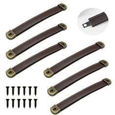 OLAYA Puxadores de bagagem, puxadores de couro, puxadores de armário, puxadores de gaveta, maçanetas de porta, 12 peças, peças de metal de substituição para armário, cômoda, maleta com parafusos, (12,