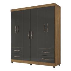Guarda Roupa Casal Honduras 6 Portas Freijó Grafite Perolizado - Móveis Leão