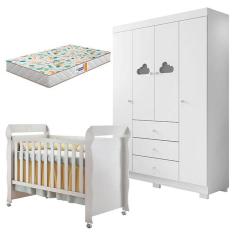Berço Americano Mirelle e Guarda Roupa Infantil Ane Branco Brilho com Colchão Gazin – Phoenix Baby