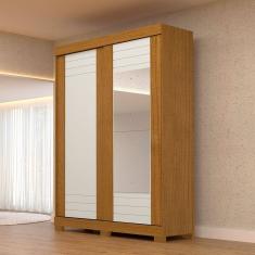 Guarda-Roupa Solteiro 2 Portas de Correr com Espelho 100% Mdf Cinerária Espresso Móveis Cinamomo/Off White