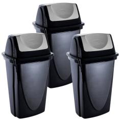 Lixeira basculante 14 litros preta com 3 unidades Plasutil ref.3486