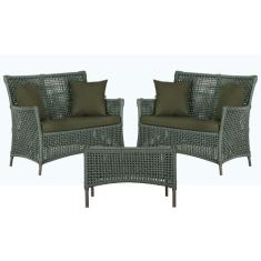 2 Sofá Área e Mesa Igapó Alumínio Pintura Marrom Corda Náutica Estofad