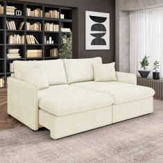 Sofá Reclinável E Retrátil Gandalf Bipartido 154cm Caixa Zero Com Almofadas Bouclê Off White