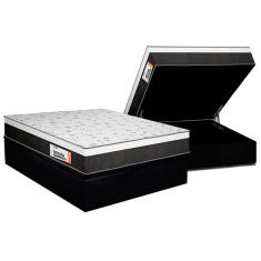 Cama Box Baú Queen: Colchão Anatômico Plumatex Falcon Ultra Firme + Base crc Suede Black (158x198)