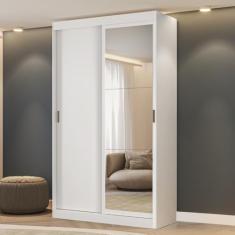 Guarda Roupa Solteiro 2 Portas 2 Gavetas com Espelho Branco Carraro