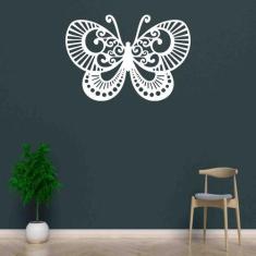 Quadro Decorativo Adorno Borboleta 3mm Vazado - Mdf - Decoarts, Branco