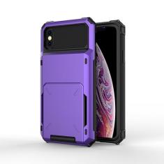 SORAKA Capa para iPhone XR com porta-cartões Capa para carteira iPhone XR Capa PC TPU 2 em 1 de camada dupla Capa à prova de choque com capacidade para 5 cartões
