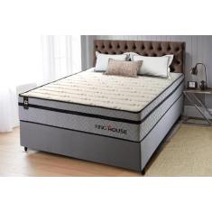 Conjunto Cama Box c/ Molas Ensacadas Preston Cinza Casal 138x188x71 - 