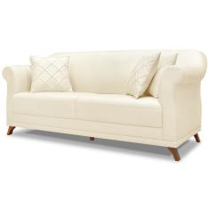 Sofa 2 Lugares Retro Polo 180cm Com Almofada Linho Perola Ezz Perola