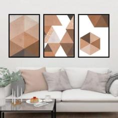 Kit 3 Quadros Decorativos Marrom Geométrico 45X34Cm - Quadros On-Line