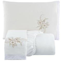 Jogo De Cama Lençol Solteiro Bordado Advance 2 Pçs - Branco - Casa Sho