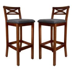 Kit 2 Banquetas Alta Estofada Madri Madeira Castanho Suede CCS - CCS I