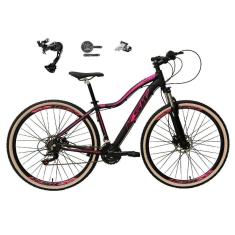 Bicicleta 29 Feminina KSW MWZA Câmbio Shimano Alívio 27v K7 Freio Hidráulico 3x9 Trava Pneus Bege-Feminino