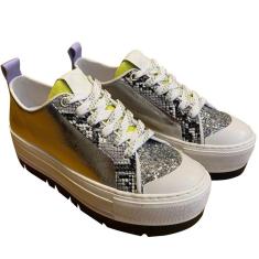 Tênis Arezzo Prateado Multimaterial Tratorado High Destroyed-Feminino