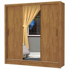 Guarda Roupa Casal Dubai com Espelho e 3 Portas de Correr Cor Cinamomo