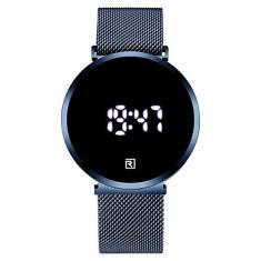 Relógio Digital Unissex Pulseira Aço Inoxidável À Prova D' Água REWARD 52002 Esporte (Azul)