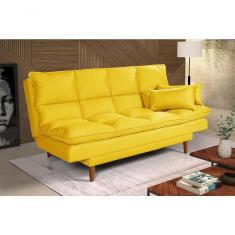 Sofá Cama Andorra 3 Lugares Império Reclinável Casal Pés Madeira Suede Amarelo 374