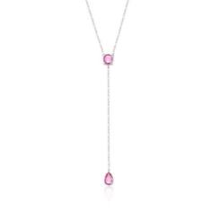 Colar de Prata Gravata Cristal Ponto Rosa-Feminino