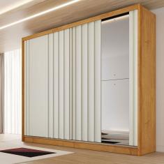 Guarda-Roupa Solteiro Galati 2 Portas 4 Gavetas com Espelho Ripado 100% Mdf Peroba/Off White 11874 - Mademarques