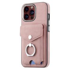 Capa de telefone de couro com anel de dedo para iPhone 15 Pro Max 14 13 12 11 Pro Max 15 Plus 13 Pro Carteira com compartimentos para cartão, rosa rosa, para iPhone 13