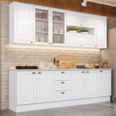 Cozinha Compacta 7 Peças com Aéreo de Vidro Emily - Espresso Móveis