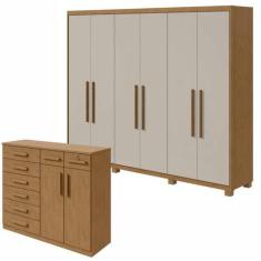 Conjunto de Guarda-roupa 6 Portas com Pés Áries e Cômoda Toronto - Móv