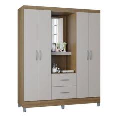 Guarda Roupa Solteiro Cordoba 4 Portas Castanho Off White  Poquema - P