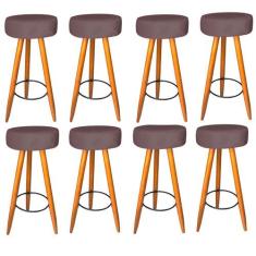 Kit 08 Banqueta Alta Flora Pés Palito em Madeira Caramelo  Bar Bistrô 