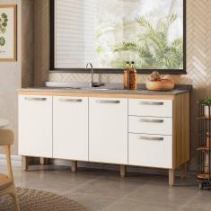 Balcão para Cozinha 3 Portas 3 Gavetas Fit Freijó/Off White Cristal