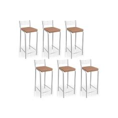 Banqueta De Cozinha Gênova B705 Kit 6 Un Cromada Capuccino