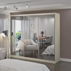 Guarda Roupa Casal Espelhado 3 Portas de Correr 4 Gavetas 1905E3 Foscarini Marfim Areia