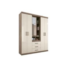 Guarda Roupa Solteiro 5 Portas E 3 Gavetas Havana Star 5.3 Castanha/Off White - Santos Andirá