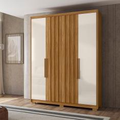 Guarda Roupa Casal 4 Portas 3 Gavetas Ripado Califórnia - Freijó - Off White