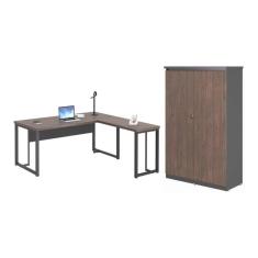 Mesa Em L E Armário Jony Freijó Preto