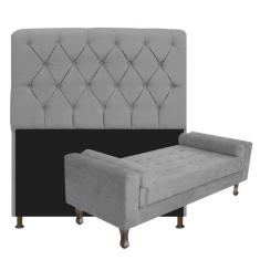 Kit Cabeceira Lady e Recamier Félix 90 cm Corano Cinza - Doce Sonho Mó