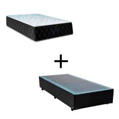 Cama Box Solteiro 88 Tecido Sintético Preto Com Colchão Marrocos - Poliéster - Espuma D33 30cm