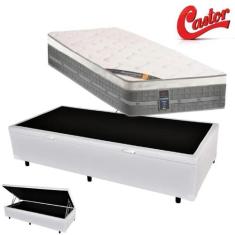 Cama Box Baú Solteiro Sintético + Colchão Castor Premium com Euro Pill