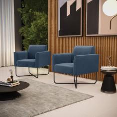 Kit 2 Poltronas Base X Industrial Preto Marisa Suede Azul Marinho - DR