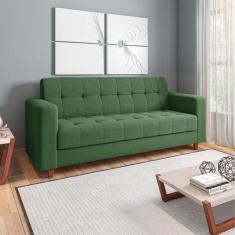 Sofá 03 Lugares Arezzo Suede Verde Pés Chanfrado Castanho D01 - D'Ross