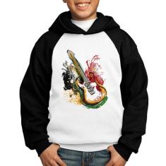 Moletom Infantil Guitarra Reggae - Foca na Moda, Branco, Preto, 6