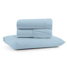 Jogo de Lençol Luiza Solteiro 3 Pçs Percal 100% Algodão 180 Fios Ponto Palito - Azul