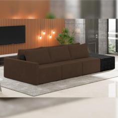 Sofá Ilha Modular Para Sala 342cm com Puff Dublin K01 Veludo Marrom e 
